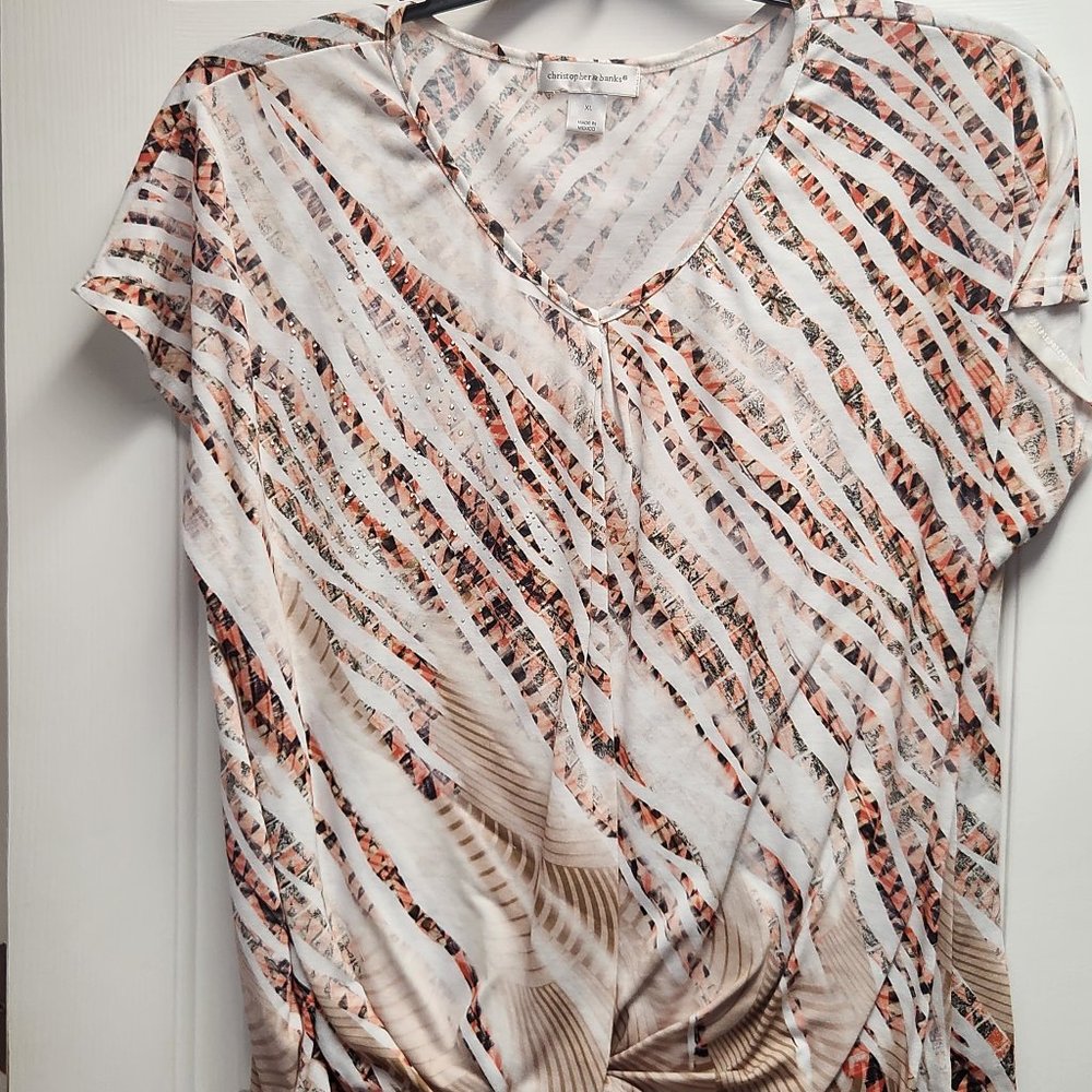 LADIES SHORT SLEEVE BLOUSE CHRISTOPHER BANKS SIZE XL GLITTER BEADS #1638